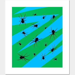 Halloween Spider Pattern Green and Blue Posters and Art